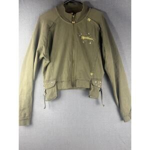 Apple Bottoms army green cropped zip up sweatshirt utility pockets cargo XL